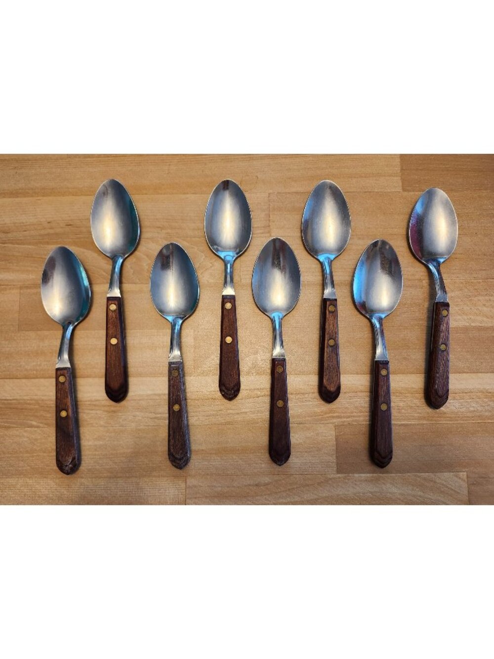 8- Washington Forge Town and Country Table Spoons Wood Handle Vintage Stainless